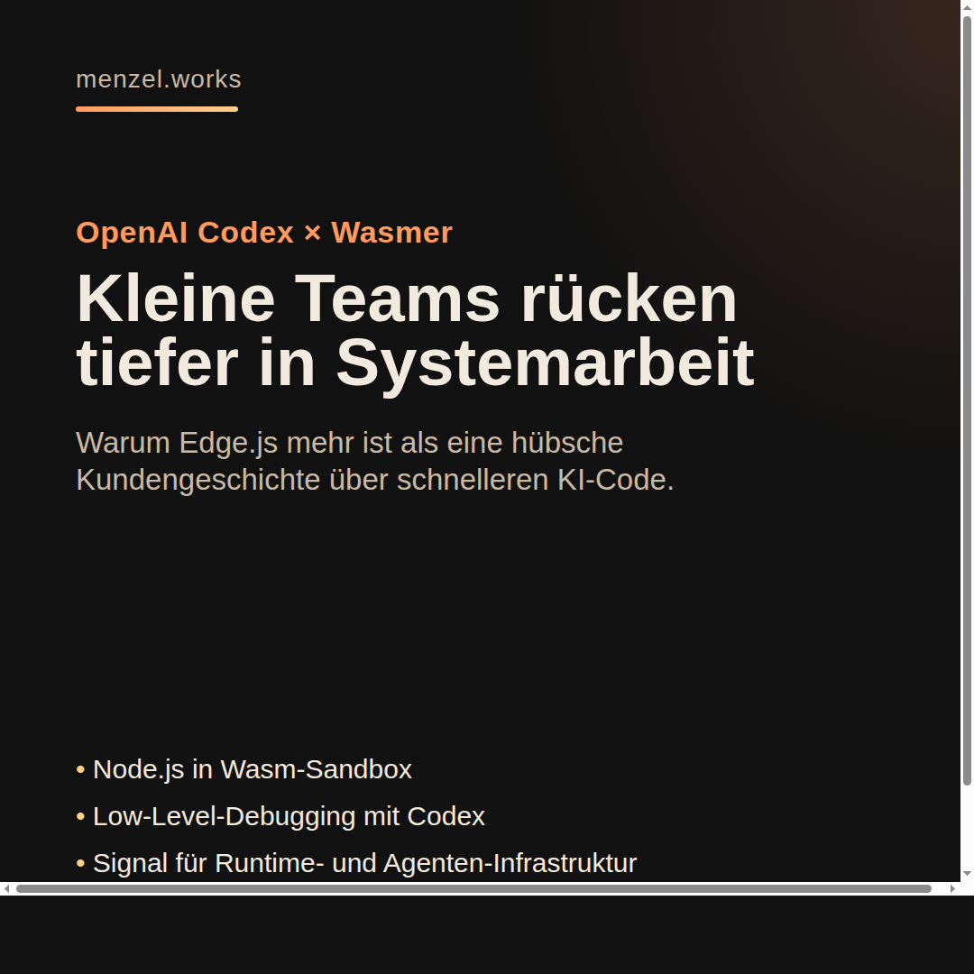 Instagram-Card zum ki-erz.de-Beitrag über Codex, Wasmer und Edge.js