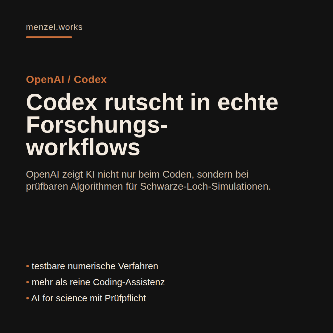Illustration zum ki-erz.de-Beitrag über OpenAI Codex in wissenschaftlichen Simulations-Workflows rund um schwarze Löcher.