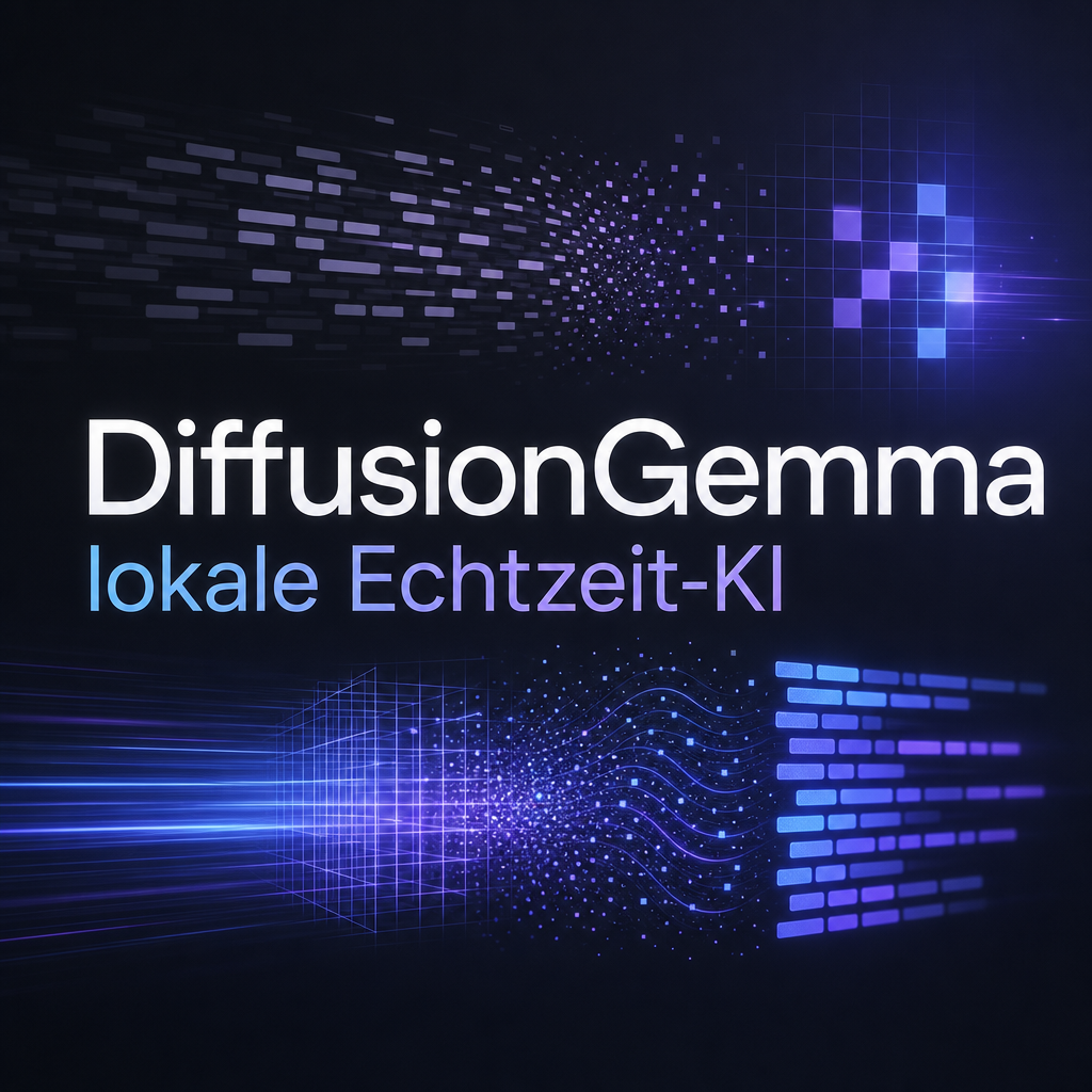 DiffusionGemma – Social-Grafik zum ki-erz.de-Beitrag über schnelle lokale Text-KI